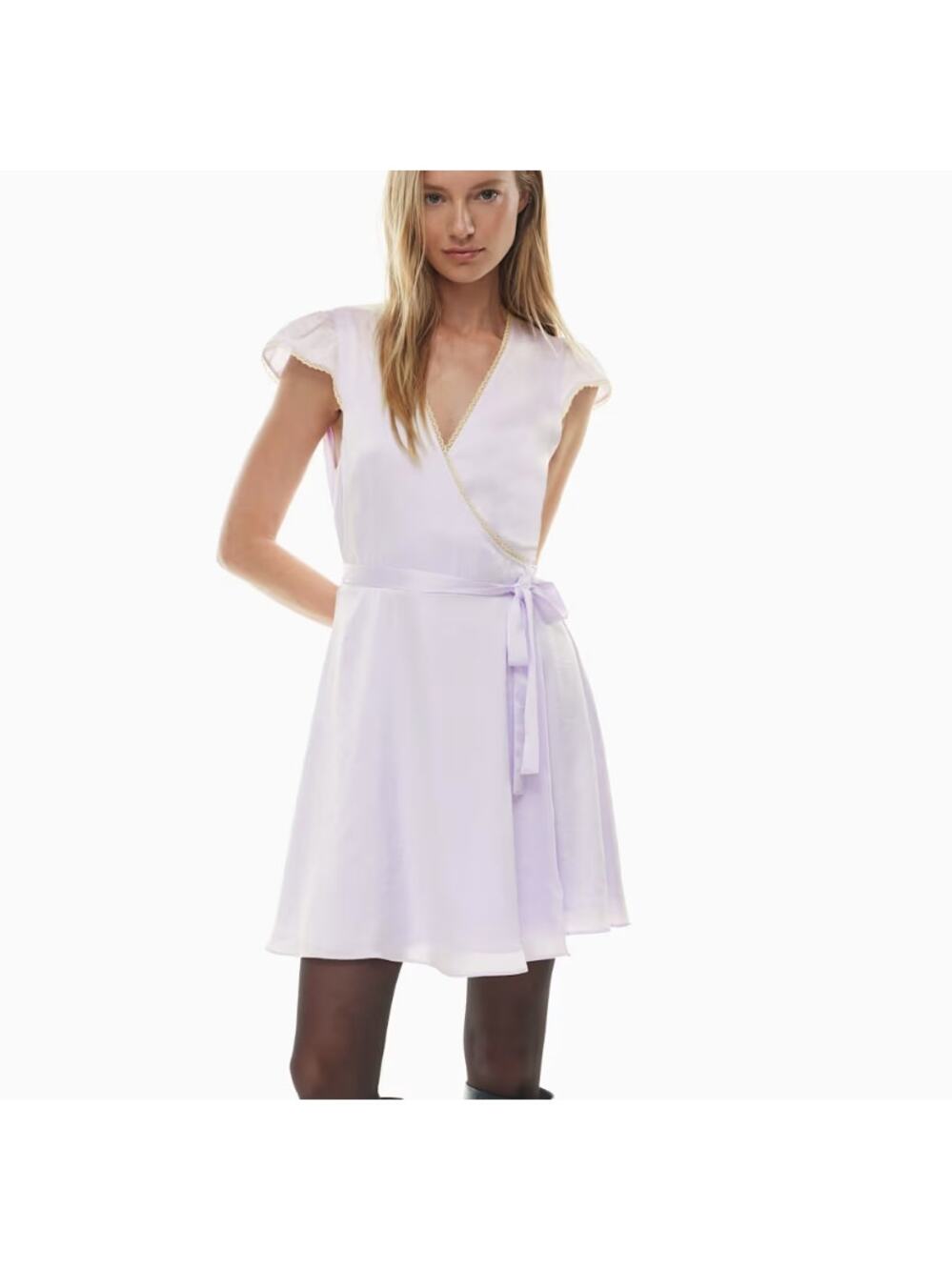 Lg Wilfred Mademoiselle Satin Wrap Mini Dress Ice Lavender Aritzia Romantic Chic
